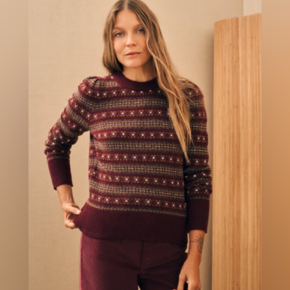 Faherty Burgundy Fair Isle Crewneck Sweater